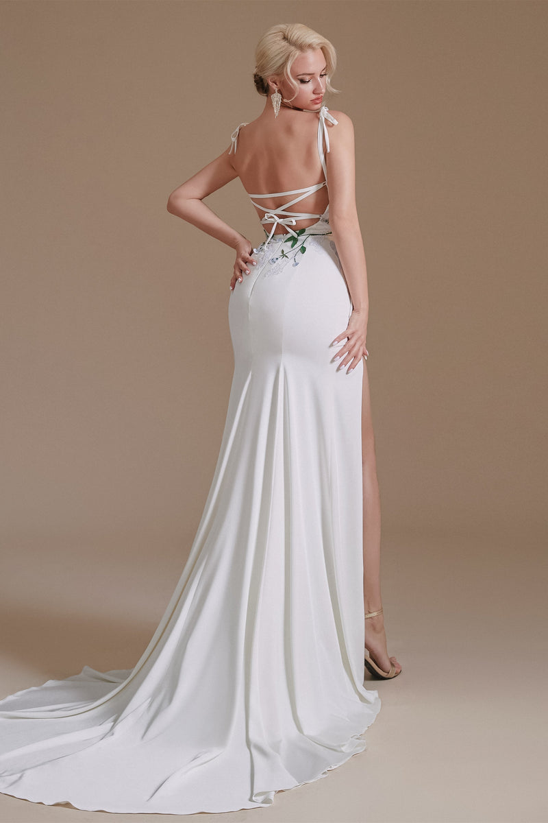 High Split Spaghetti strap Court Wedding Dress | Ballbella Design-Ballbella