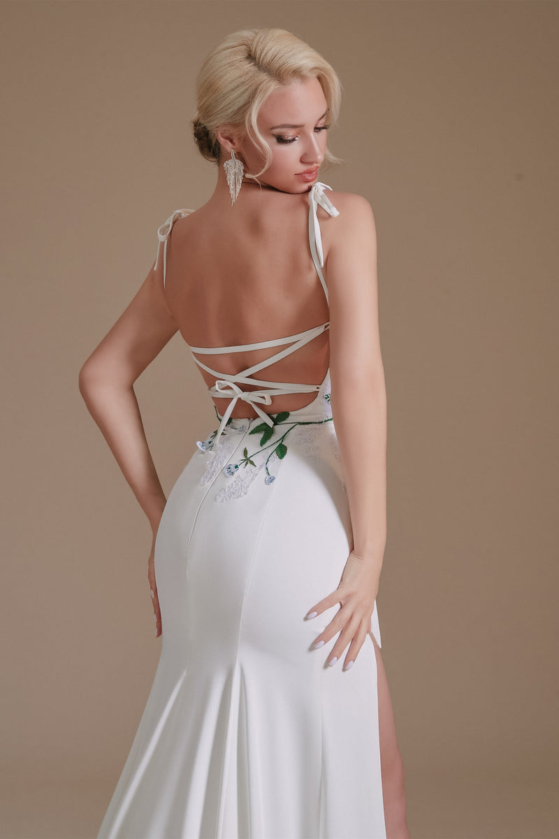 High Split Spaghetti strap Court Wedding Dress | Ballbella Design-Ballbella