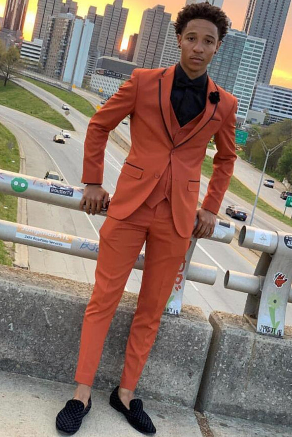 Issac Orange Three-Piece Slim Fit Prom Party Men Suits-Ballbella