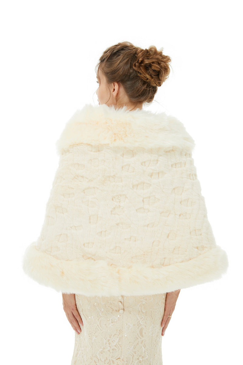 Ivory Faux Fur Wedding Shawl For Bride-Ballbella