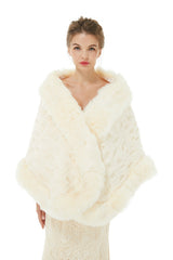 Ivory Faux Fur Wedding Shawl For Bride-Ballbella