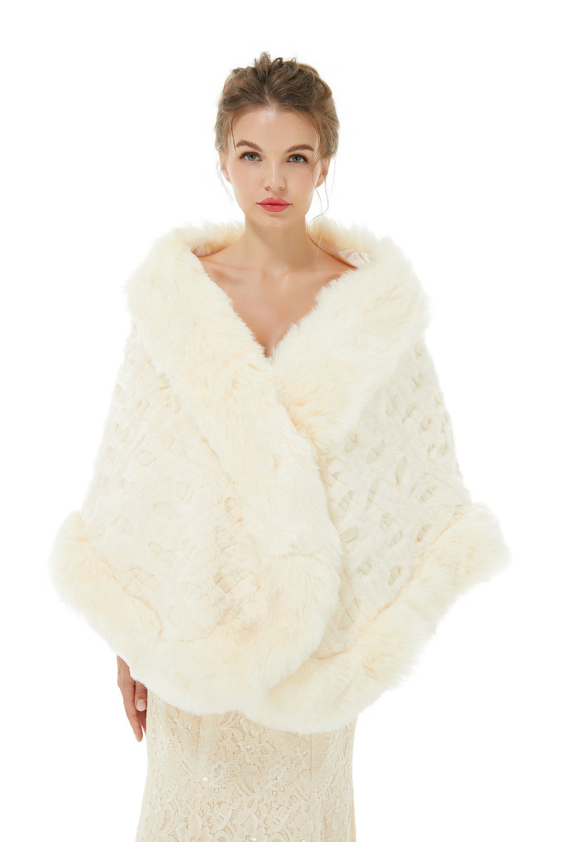 Ivory Faux Fur Wedding Shawl For Bride-Ballbella