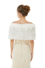 Ivory Faux Fur Wedding Shawl Open Front For Bride-Ballbella