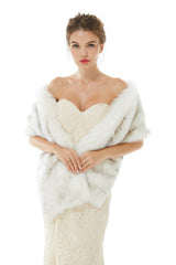 Ivory Faux Fur Wedding Shawl Open Front For Bride-Ballbella