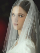 Ivory Two Tier Beaded Tulle Finished Edge Drop Bridal Veils-Ballbella