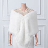 Ivory V-neck Neckline Shawl Winter Wedding Shawl-Ballbella