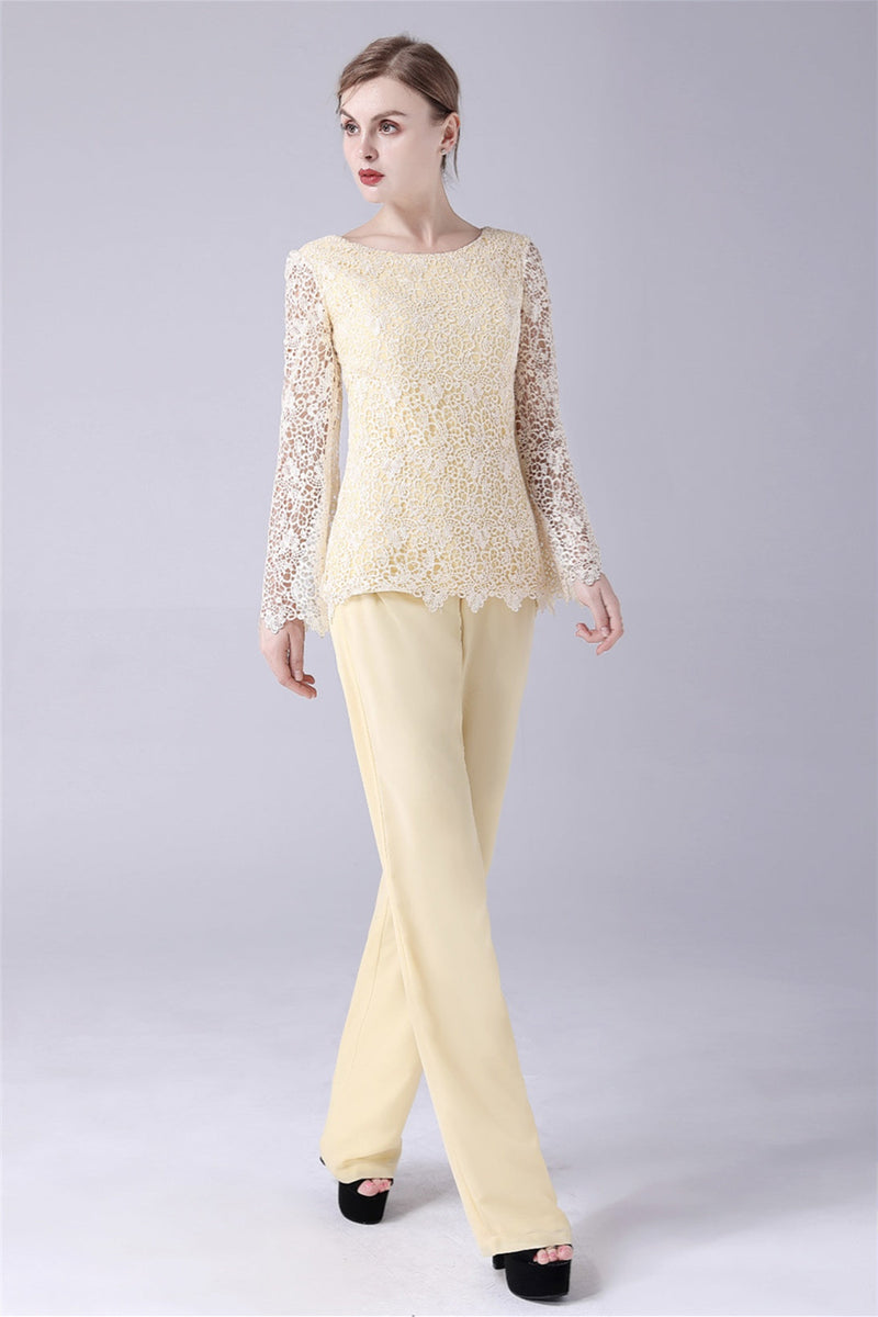 Jewel Lace Long sleeves Casual mother's suit-Ballbella