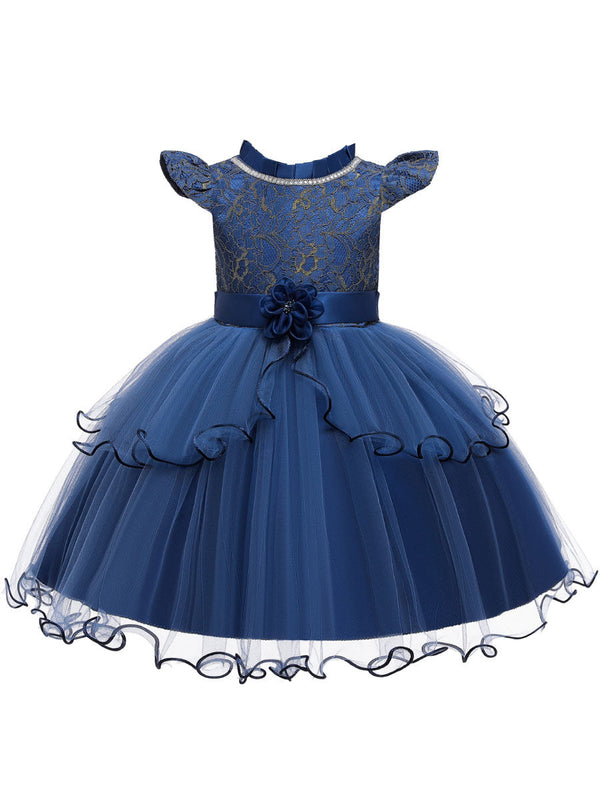 Jewel Neck Polyester Cotton Sleeveless Short Princess Beaded Kids Party Dresses-Ballbella