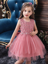 Jewel Neck Sleeveless Bows Formal Kids Pageant flower girl dresses-Ballbella