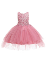 Jewel Neck Sleeveless Bows Formal Kids Pageant flower girl dresses-Ballbella