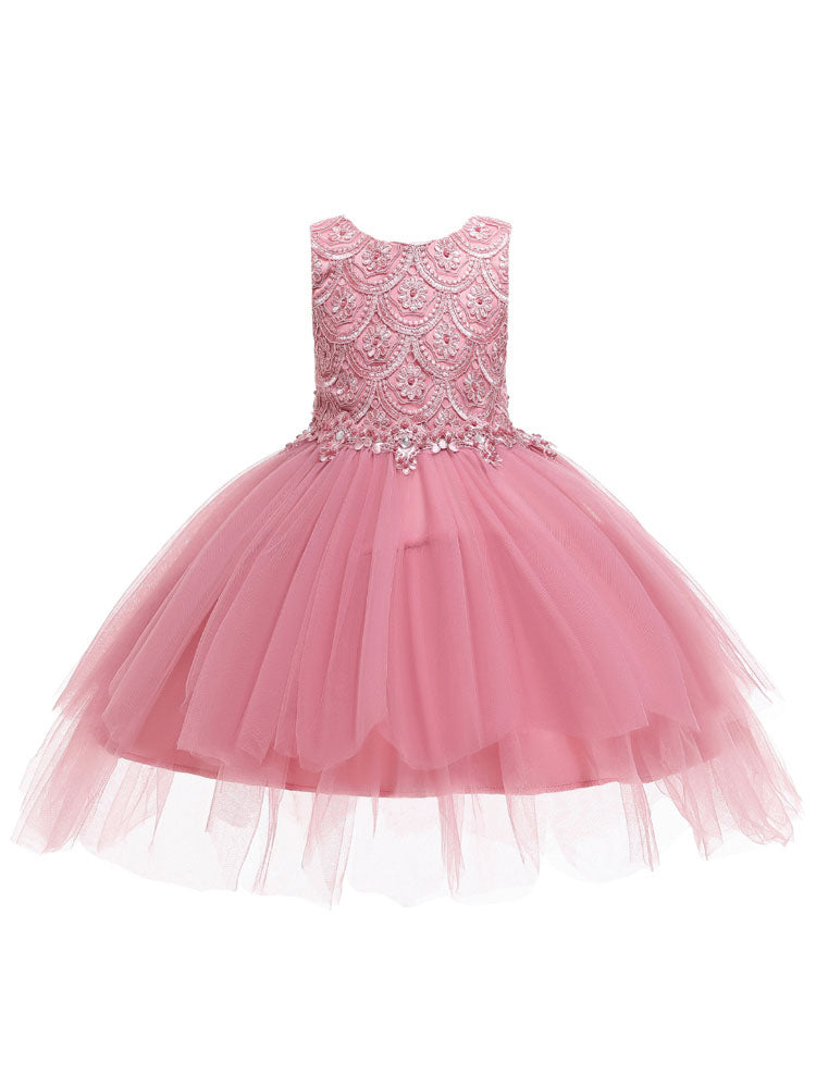 Jewel Neck Sleeveless Bows Formal Kids Pageant flower girl dresses-Ballbella