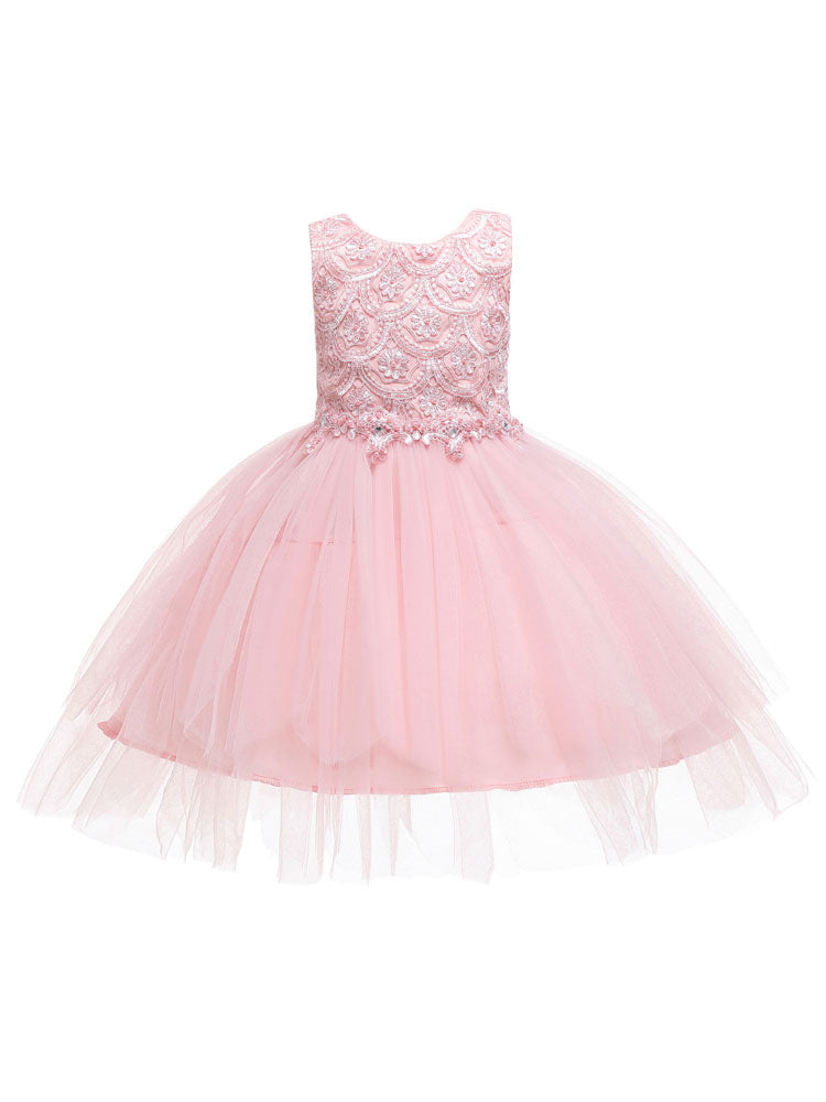 Jewel Neck Sleeveless Bows Formal Kids Pageant flower girl dresses-Ballbella