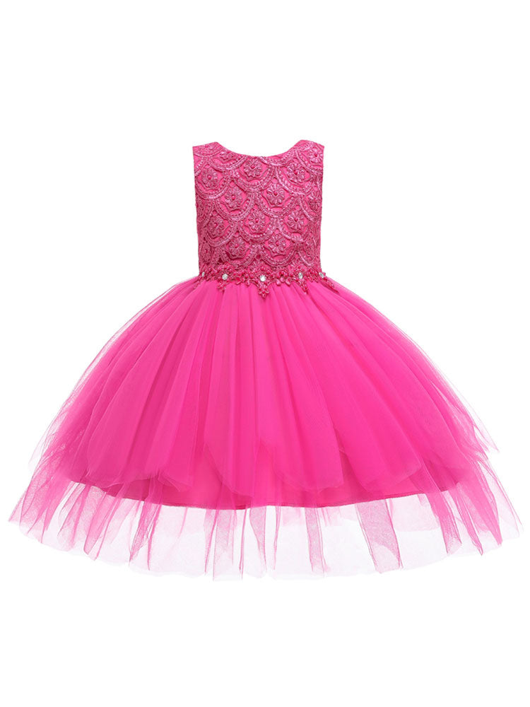 Jewel Neck Sleeveless Bows Formal Kids Pageant flower girl dresses-Ballbella