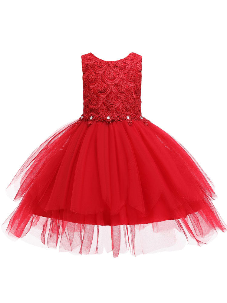 Jewel Neck Sleeveless Bows Formal Kids Pageant flower girl dresses-Ballbella