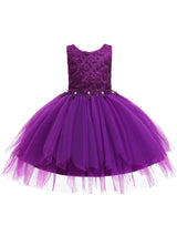 Jewel Neck Sleeveless Bows Formal Kids Pageant flower girl dresses-Ballbella