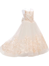 Jewel Neck Sleeveless Bows Kids Social flower girl dress-Ballbella