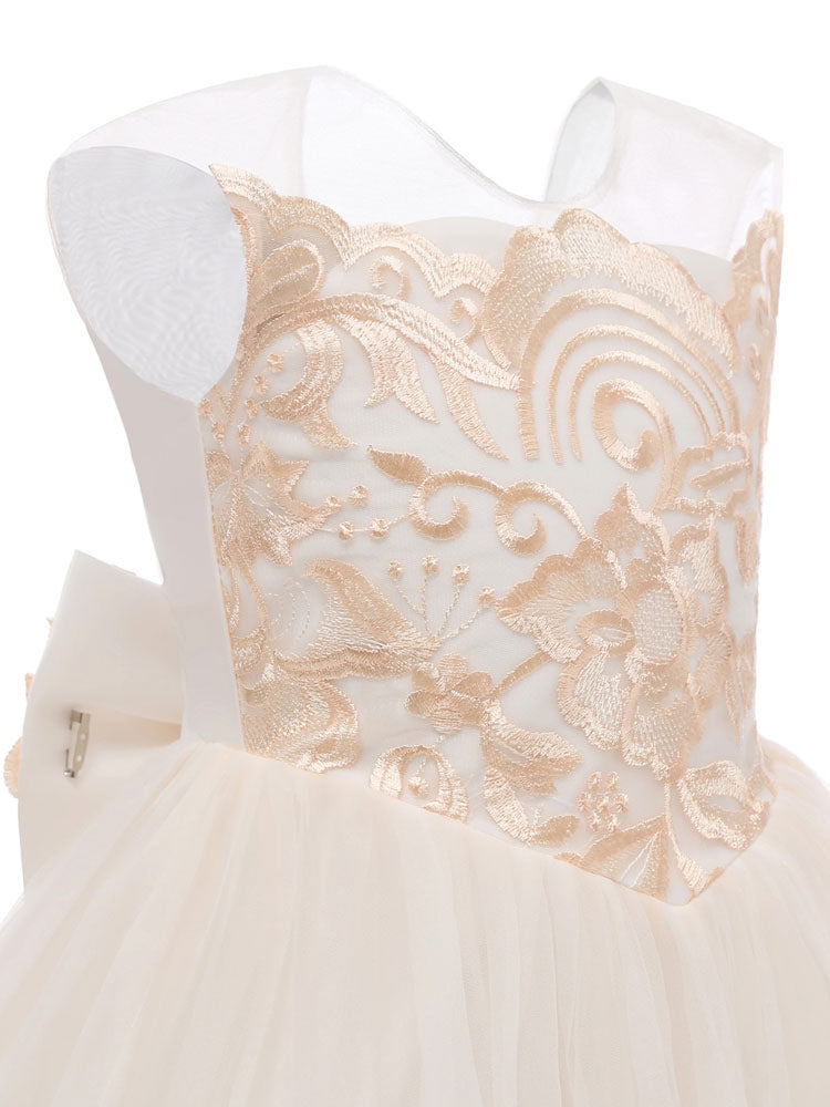 Jewel Neck Sleeveless Bows Kids Social flower girl dress-Ballbella