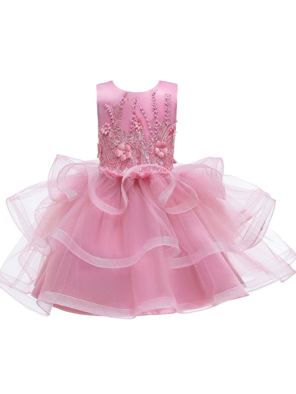 Jewel Neck Tulle Sleeveless Short Princess Beaded Kids Party Dresses-Ballbella