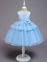 Jewel Neck Tulle Sleeveless Short Princess Bows Formal Kids Pageant flower girl dresses-Ballbella