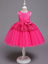 Jewel Neck Tulle Sleeveless Short Princess Bows Formal Kids Pageant flower girl dresses-Ballbella