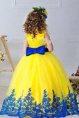 Jewel Sleeveless Ball Gown Lace Applique Bowknot Flower Girl Dress-Ballbella