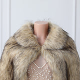 Khaki Butterfly Sleeve Lapel Collar Faux Fur Winter Wedding Wraps-Ballbella