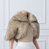 Khaki Butterfly Sleeve Lapel Collar Faux Fur Winter Wedding Wraps-Ballbella