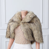 Khaki Butterfly Sleeve Lapel Collar Faux Fur Winter Wedding Wraps-Ballbella