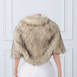 Khaki Butterfly Sleeve Lapel Collar Faux Fur Winter Wedding Wraps-Ballbella