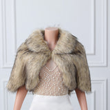 Khaki Butterfly Sleeve Lapel Collar Faux Fur Winter Wedding Wraps-Ballbella