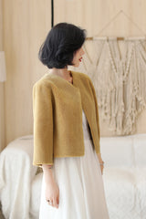 Khaki Faux Mink Fur Collarless Short Jacket & Wedding Shawl-Ballbella