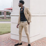 Khaki Slim Fit Two Piece Men Suit-Ballbella