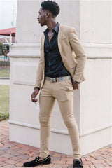 Khaki Slim Fit Two Piece Men Suit-Ballbella