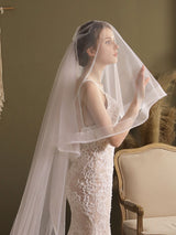 Lace One-Tier Tulle Veils Applique Waterfall Wedding Veils-Ballbella