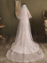 Lace One-Tier Tulle Veils Applique Waterfall Wedding Veils-Ballbella