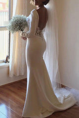 Lace Satin Long Sleevess Mermaid Scoop Court Train Wedding Dresses-Ballbella