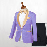 Lavender One Button Jacquard Fashion Slim Fit Wedding Tuxedo for Men-Ballbella