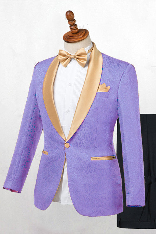 Lavender One Button Jacquard Fashion Slim Fit Wedding Tuxedo for Men-Ballbella