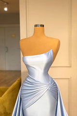 Light Blue A-line Sleeveless Graduation Dresses Long Fabulous Prom Dresses-Ballbella