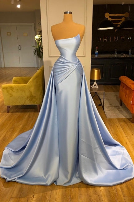 Light Blue A-line Sleeveless Graduation Dresses Long Fabulous Prom Dresses-Ballbella