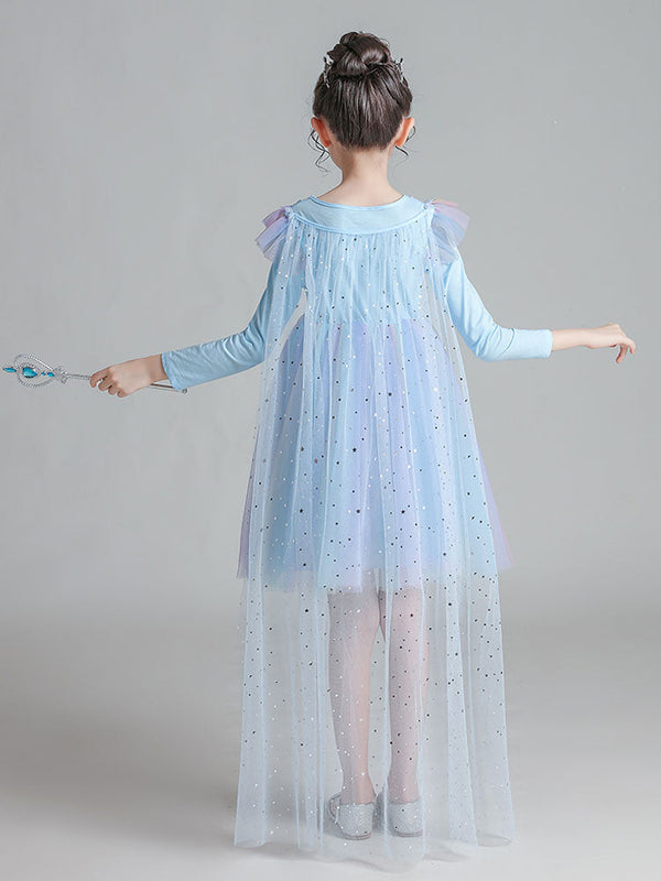 Light Blue Designed Neckline Polyester Sleeveless Short A-Line Polyester Cotton Tulle Sequins Kids Social Party Dresses-Ballbella