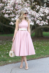 Light Pink Halter Sleeveless Summer Homecoming Dress with Belt-Ballbella