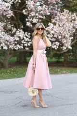 Light Pink Halter Sleeveless Summer Homecoming Dress with Belt-Ballbella