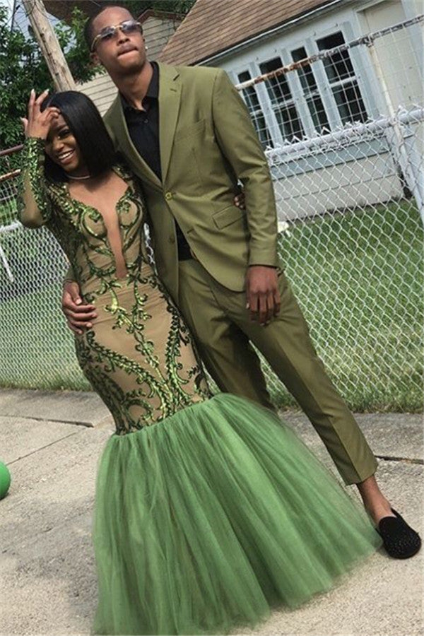 Lime Green Two Piece Slim Fit Fashion Prom Outfits-Ballbella