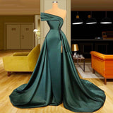 Long Dark Green Satin Prom Dresses Elegant Split Evening Gowns-Ballbella