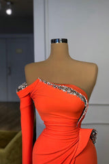 Long sleeves Strapless Orange Sequined Long Prom Dress-Ballbella