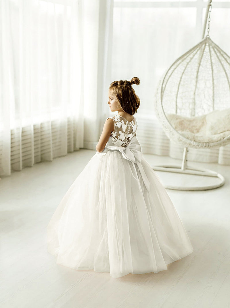 Lovely Puffy Sleeveless Flower Girl Dresses Lace Appliqued-Ballbella