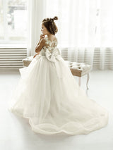 Lovely Puffy Sleeveless Flower Girl Dresses Lace Appliqued-Ballbella