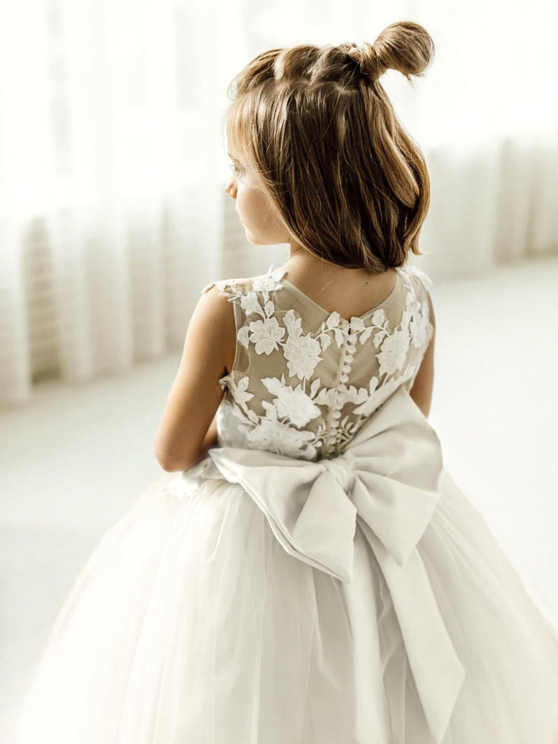 Lovely Puffy Sleeveless Flower Girl Dresses Lace Appliqued-Ballbella