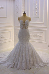 Luxurious 3D Lace Applique High Neck Tulle Mermaid Wedding Dress-Ballbella